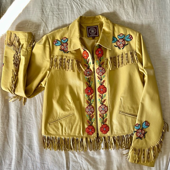Double D Ranch leather jacket. Beadwork & fringe. Western style couture. - Picture 8 of 13
